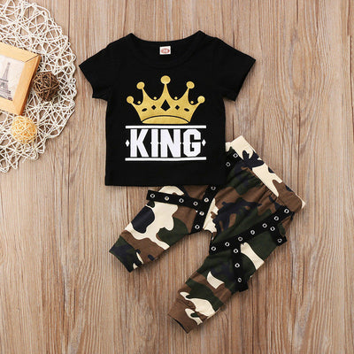 Camo Coolness: Toddler Boy's Stylish Top and Pants Outfit Set - Black Opal PMC