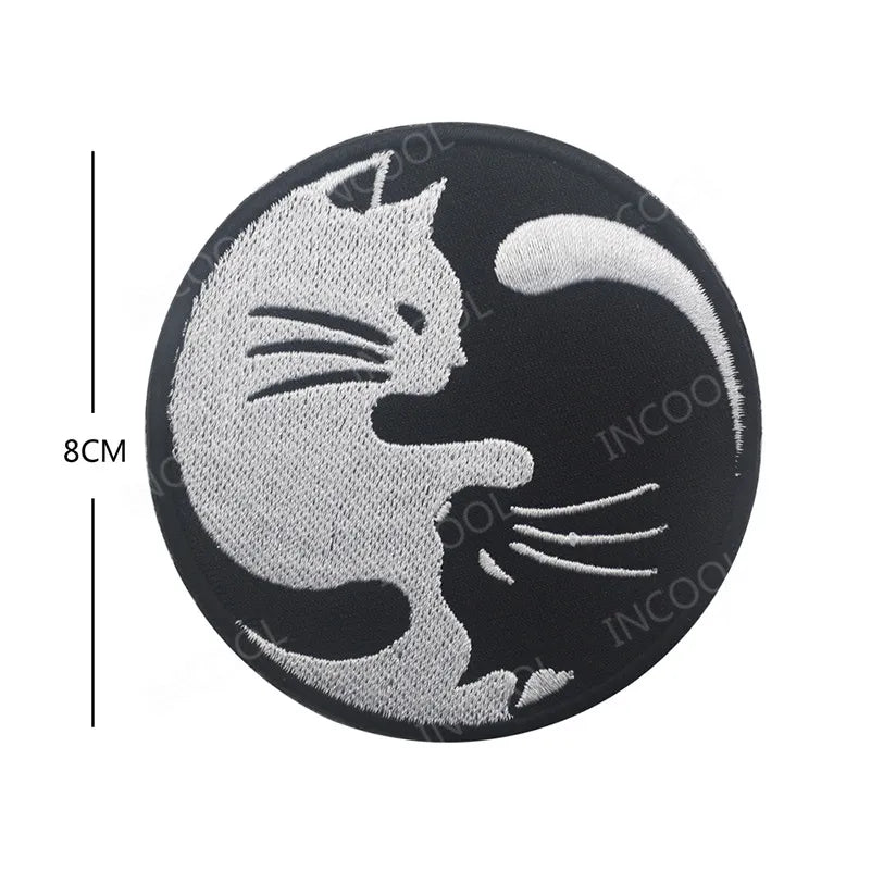 Embroidery Patch Black White Cat Dragon Bird Yin Yang Military Patches