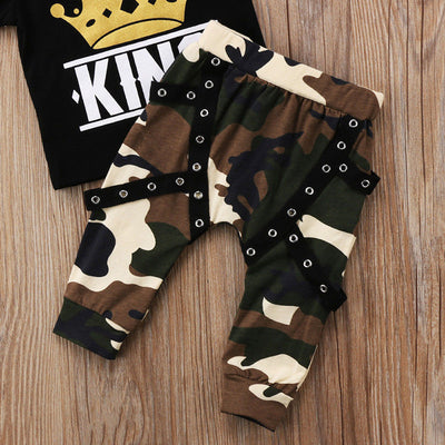 Camo Coolness: Toddler Boy's Stylish Top and Pants Outfit Set - Black Opal PMC