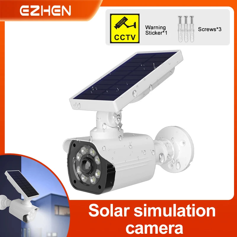 1PC Solar Battery Powered, Waterproof Fake Security Camera, Dummy Cameras, Motion-Activated Flood lights, Realistic Look