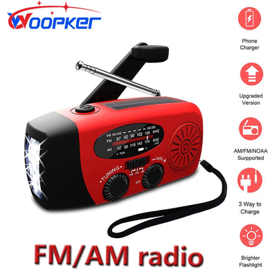 Woopker Radio E01 Multi functional solar powered hand cranked radio USB FM/AM/NOAA WB Weather Radio Emergency Flashlight