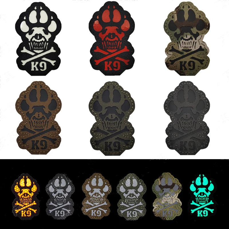 3D PVC K9 Rescue Service Dog Military Dog Hook and Loop Patch Badge Luminous Tactical Backpack Stick Clothing Reflective Armband