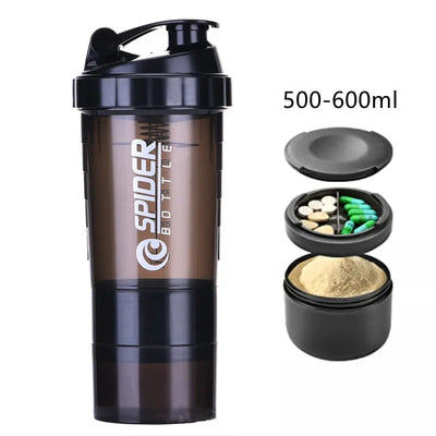 600ml Protein Shaker Cups with Powder Storage Container Mixer Cup Gym Sport Water Bottles with Wire Whisk Balls Drinkware