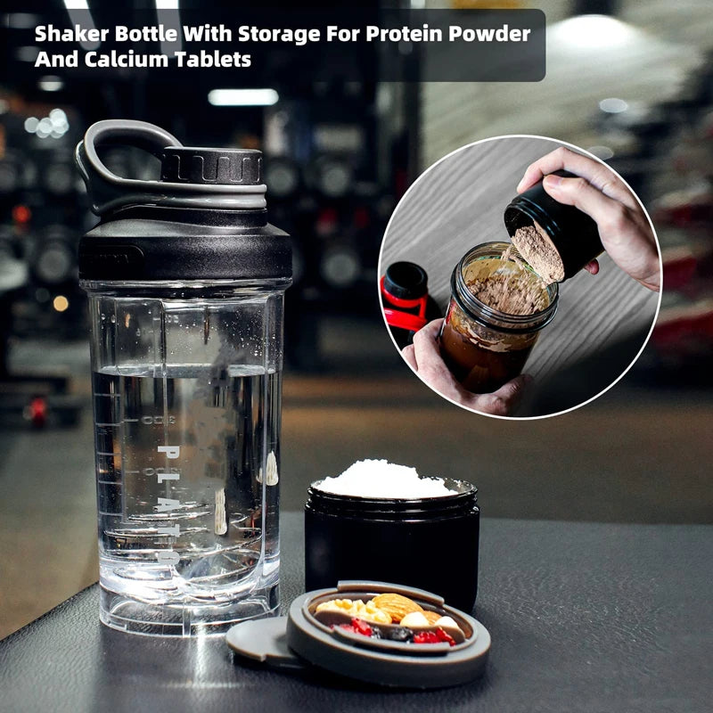 600ml Protein Shaker Cups with Powder Storage Container Mixer Cup Gym Sport Water Bottles with Wire Whisk Balls Drinkware