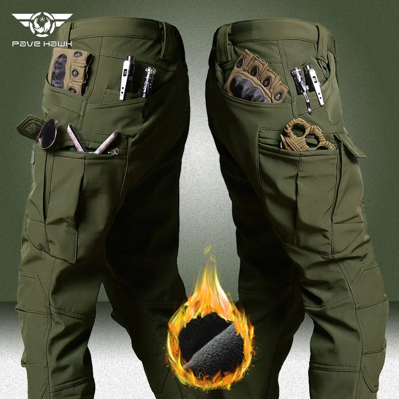 Waterproof Tactical Pants Men Military Shark Skin Soft Shell Fleece Trousers Outdoor Waterproof Army Wear-resistant Cargo Pant