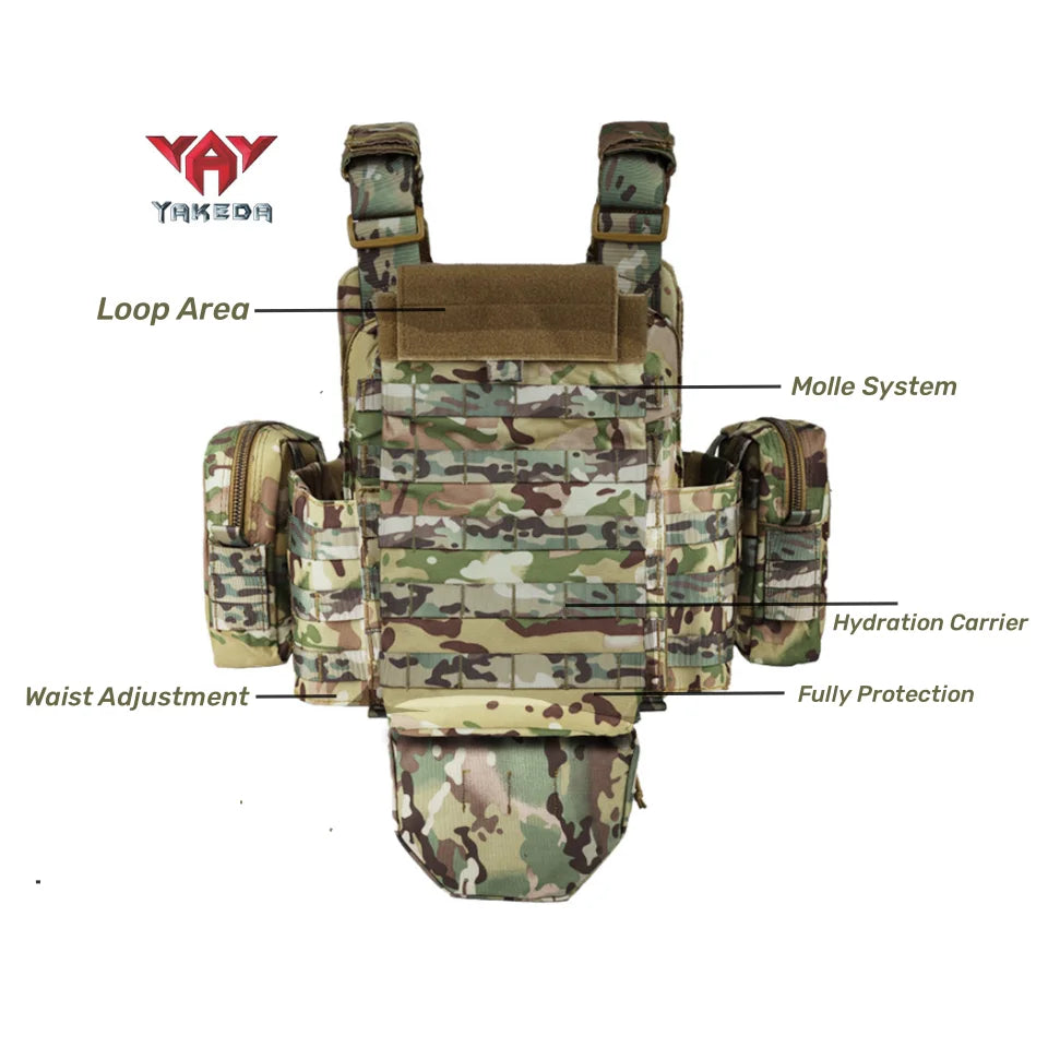 YAKEDA Tactical Vest Outdoor Camouflage Multifunctional  Vest Hunting Equipment Adjustable Tactical Vest CS Simulation