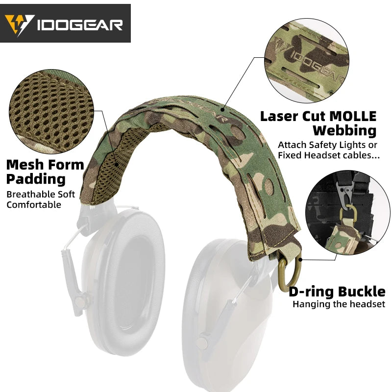 IDOGEAR Tactical Headset Cover With D-Buckle Hanger MOLLE Universal Headset Cover Camouflage Durable Headset Cloth 3948