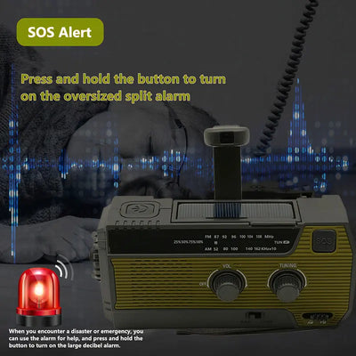 Portable Emergency Radio 4000mAh Solar Hand Crank Cell Phone Charger Radios AM/FM LED Flashlight Outdoor Indoor Light Night