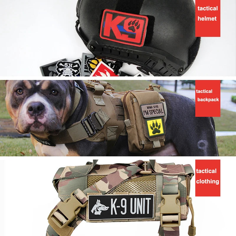 3D PVC K9 Rescue Service Dog Military Dog Hook and Loop Patch Badge Luminous Tactical Backpack Stick Clothing Reflective Armband