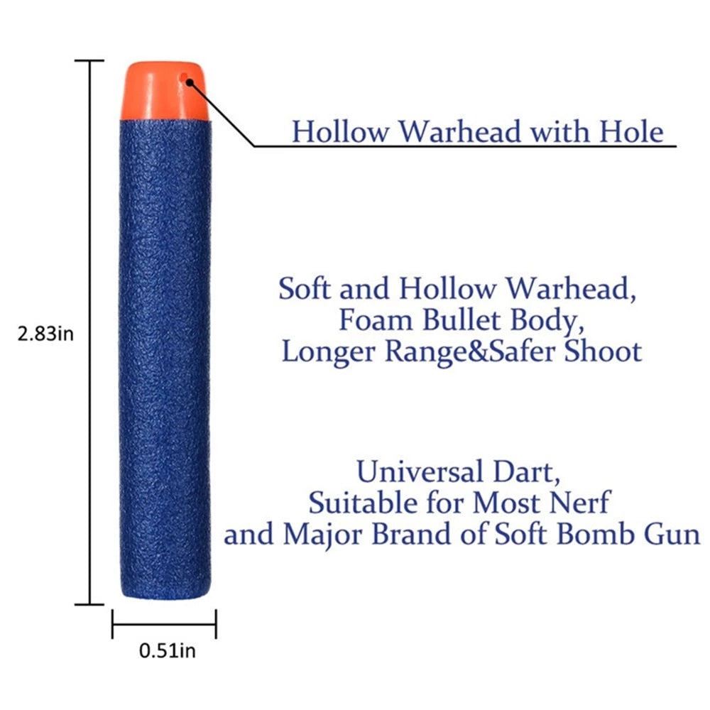 Blue Soft Hollow Hole Head Bullets 7.2cm For Nerf Refill Darts Toy Gun Bullets For Nerf Series Blasters Xmas Kid Children Gift - Black Opal PMC