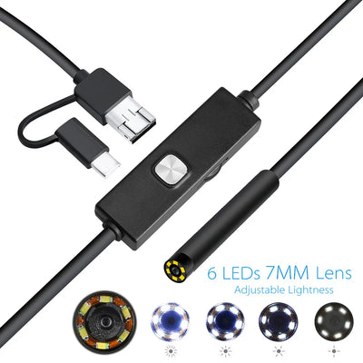 7mm Lens Android Endoscope Camera Adjustable 6 LEDs IP67 Waterproof 1m 2m 5m Micro Inspection Video Camera Snake Borescope Tube