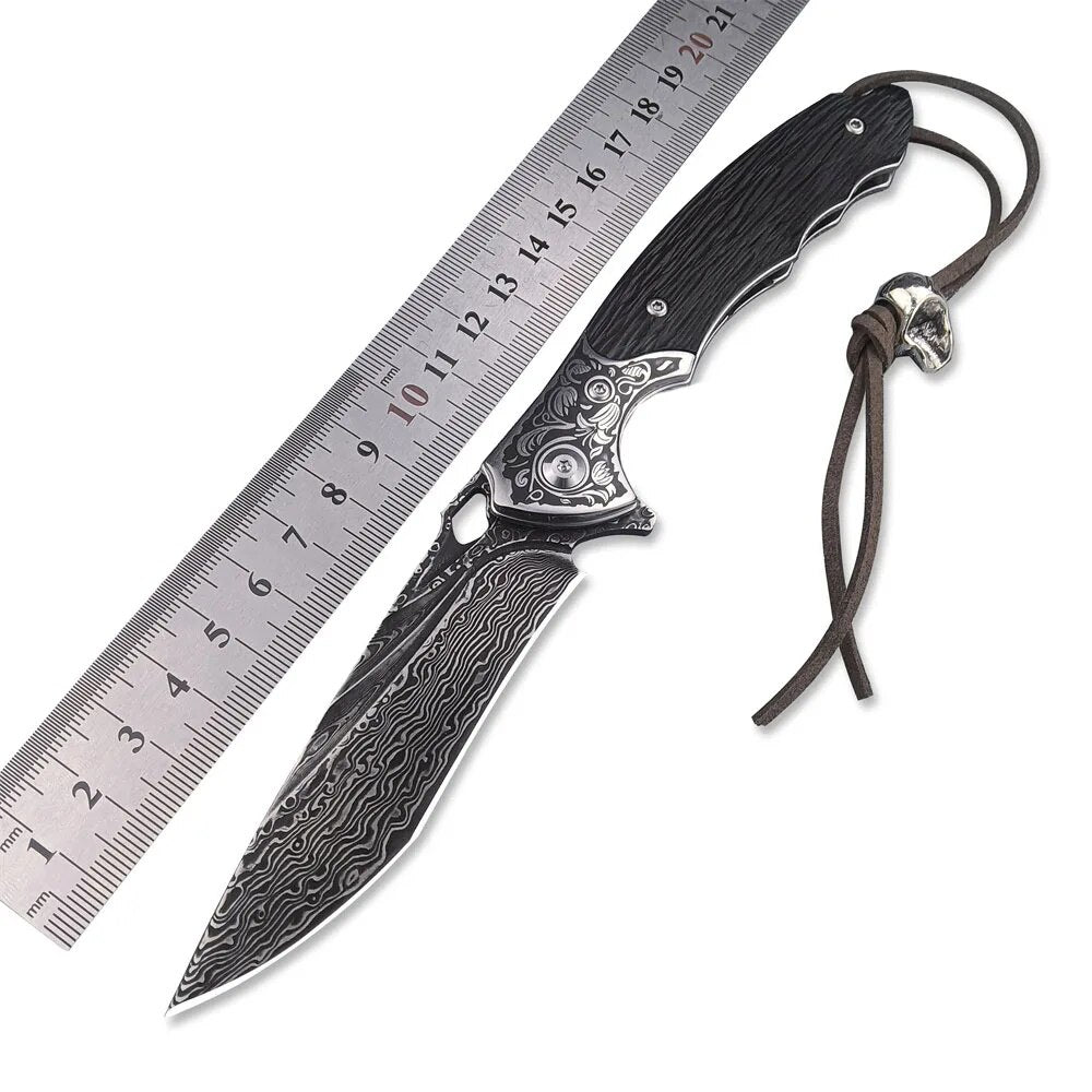 Hardness 8.3CM Damascus Steel Folding Knife Men for Hunting, Survival, Tactical Pocket Knife EDC Camp Tool
