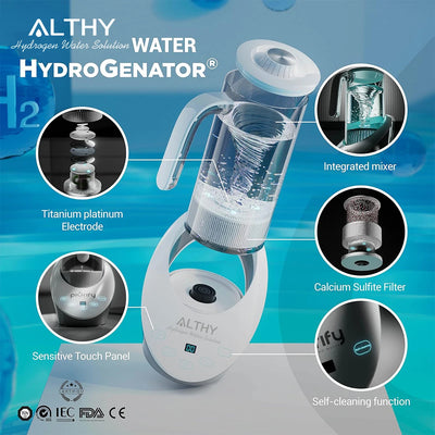 ALTHY Hydrogen  Water Pitcher Generator Machine Jug Bottle SPE&PEM Technology. Balanced Purified Water PH Calcium Sulfite filter