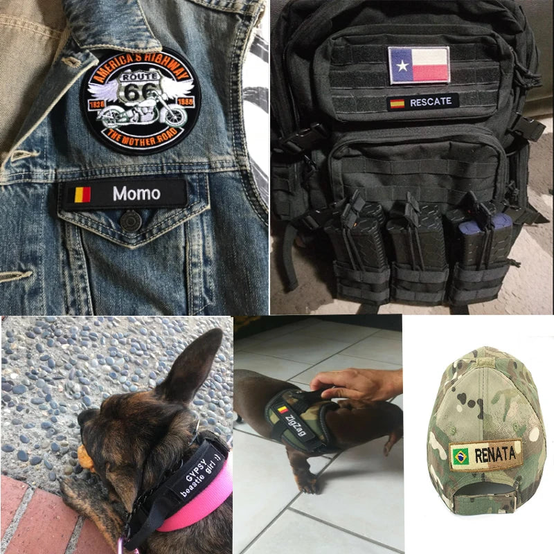 Your Text Name Patches Embroidered Personalized Stripes Badge Hook Backing Or Iron On For Clothing,Uniform,Hat Morale,Dog Collar