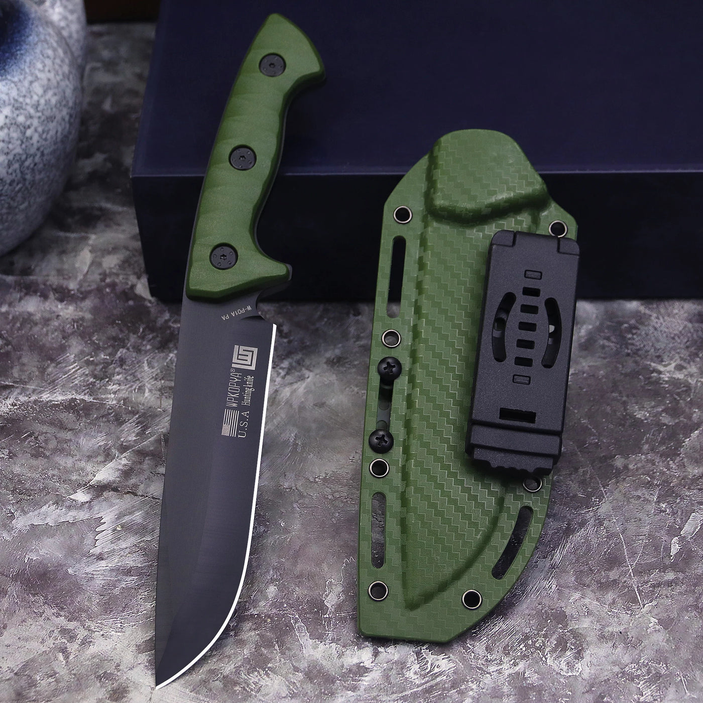 WPKOPYA(USA) Full Tang 440 Hunting Straight Knife +K Sheath, Camping survival knife, outdoor tactical knife