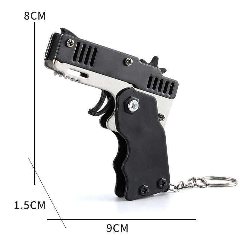 Mini Metal Rubber Band Gun Key Charm Pendant - Black Opal PMC