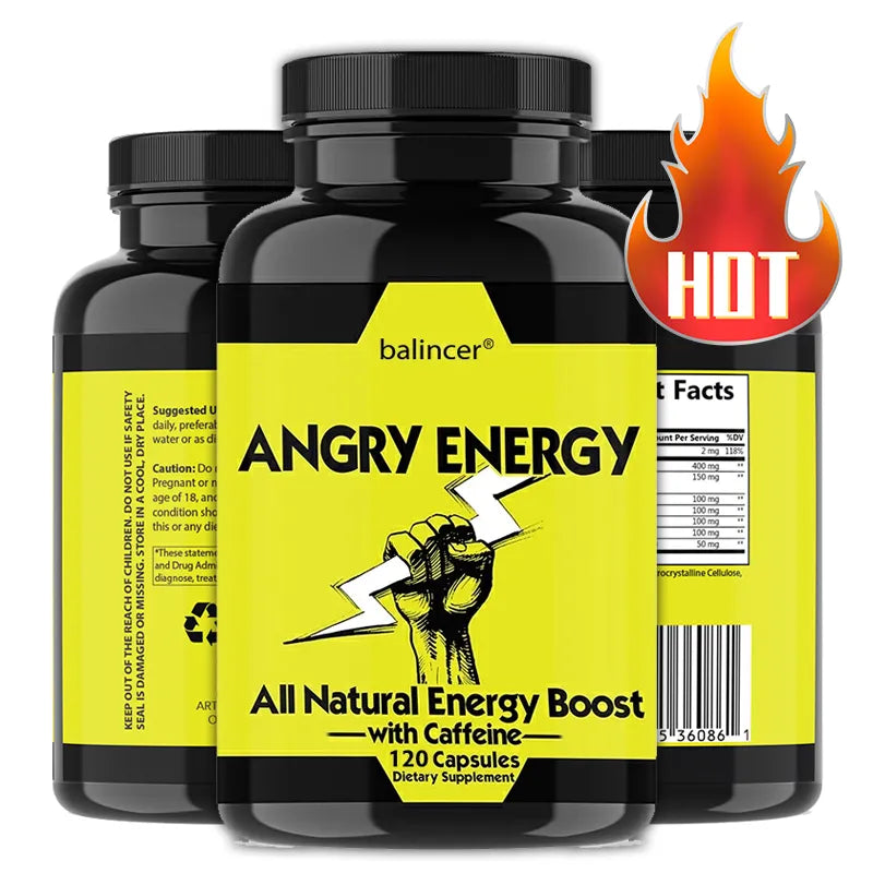 Angry Energy Caffeine Capsules, All Natural Non-GMO Energy Booster, Increase Stamina & Focus, Fight Fatigue - Black Opal PMC