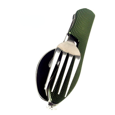 The Ultimate Outdoor Tableware Companion: 4-in-1 Stainless Steel Folding Pocket Kit - Black Opal PMC