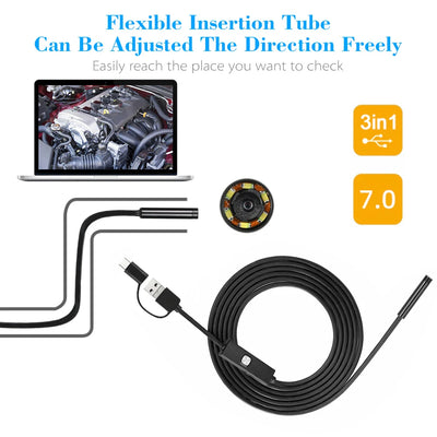 7mm Lens Android Endoscope Camera Adjustable 6 LEDs IP67 Waterproof 1m 2m 5m Micro Inspection Video Camera Snake Borescope Tube