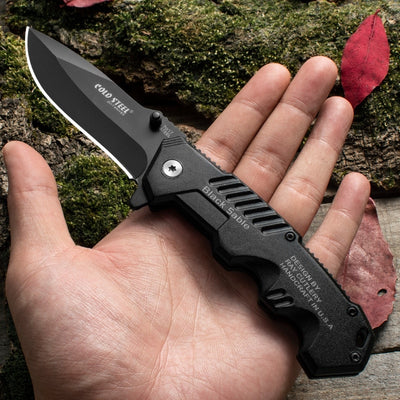 The Ultimate Outdoor Companion: Elite Survival Gear Folding Knife - Black Opal PMC